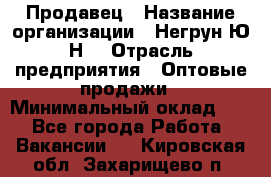 Продавец › Название организации ­ Негрун Ю.Н. › Отрасль предприятия ­ Оптовые продажи › Минимальный оклад ­ 1 - Все города Работа » Вакансии   . Кировская обл.,Захарищево п.